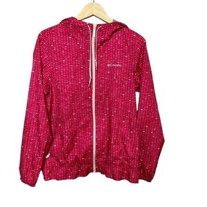 Columbia Women Red Morning View Printed Windbreaker hooded Rain Jacket Size S